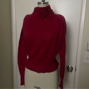 Vintage 90s Red Angora sweater with flower detail Size M